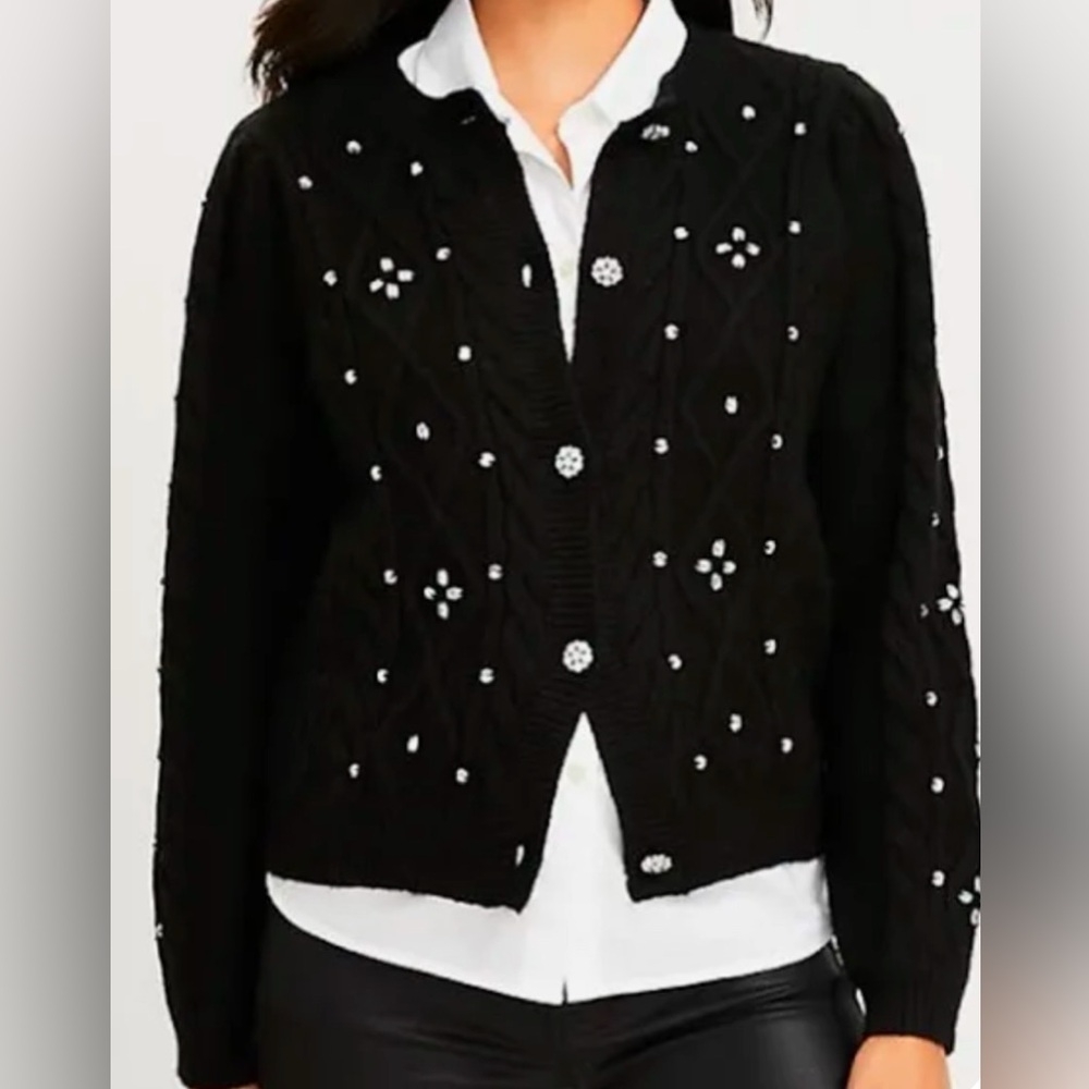 Loft Jeweled Cable Cardigan